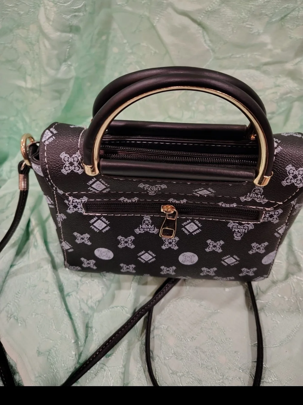 Black Heart Emblem Mini Satchel Handbag